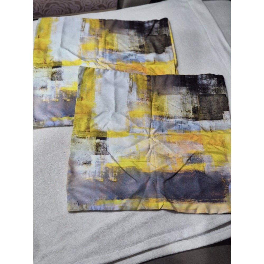 Pair of 19.5" x 19.5" Yellow/Blue Abstract Brushstroke Throw Pillow Covers New